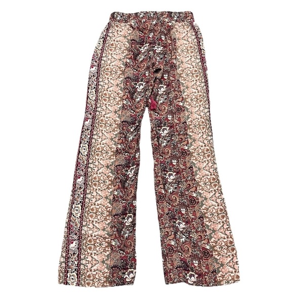 Boho Patchwork Print Wide Leg Pants Elastic Waist Lounge Festival Trousers XS - Picture 3 of 8